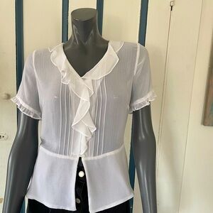 NY Collection White Ruffled Sheer Sleeve Blouse